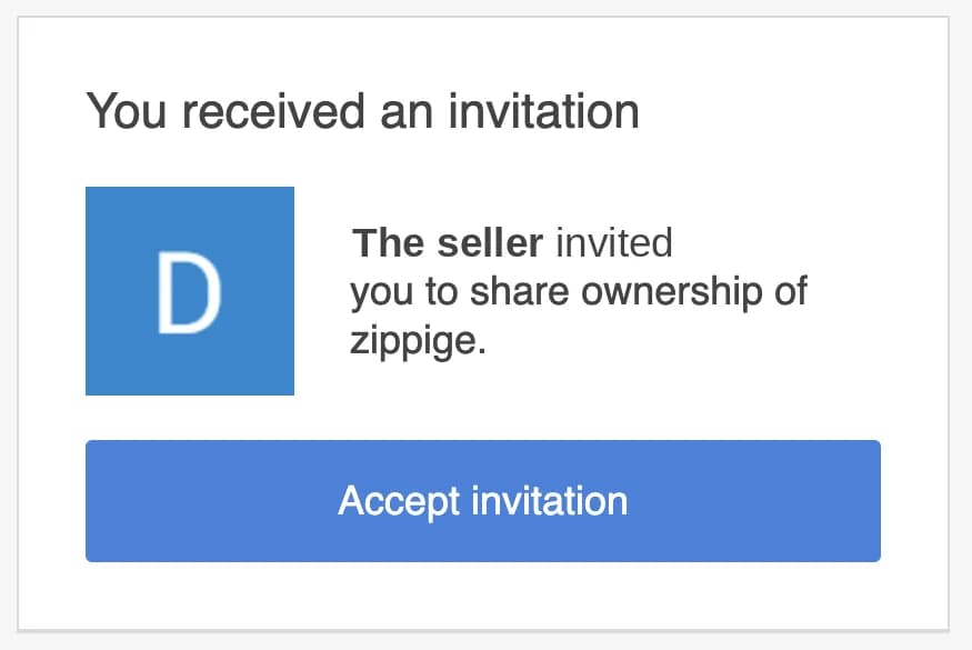 Google email: You received an invitation to share ownership of the channel, with an Accept invitation button